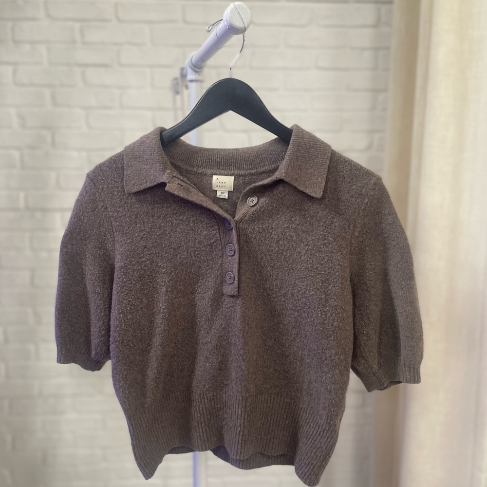 A New Day | Short Sleeve Sweater | Taupe | XS